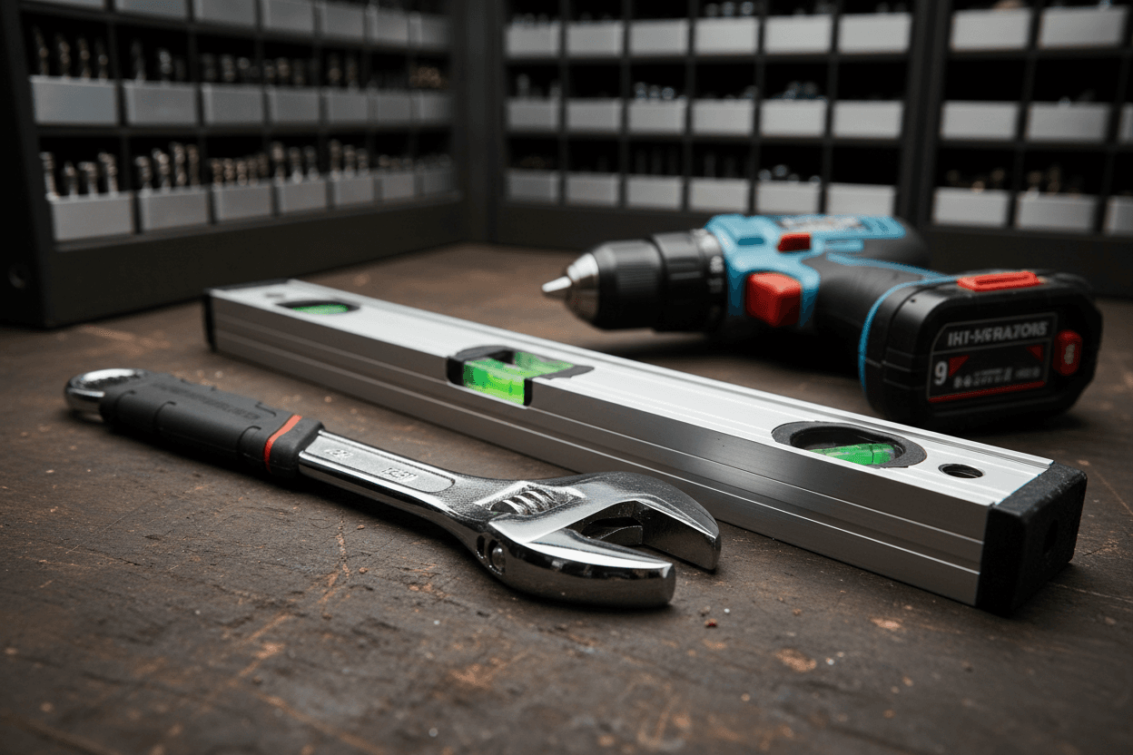 Professional hand tools on a workbench