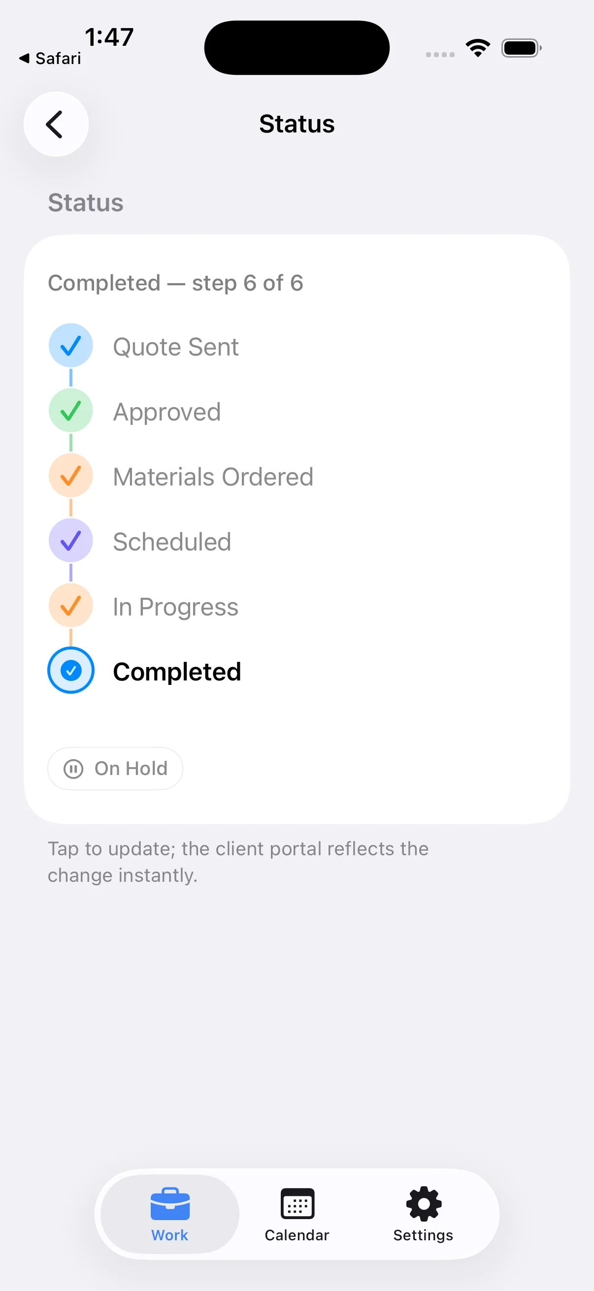 Completed status on project detail