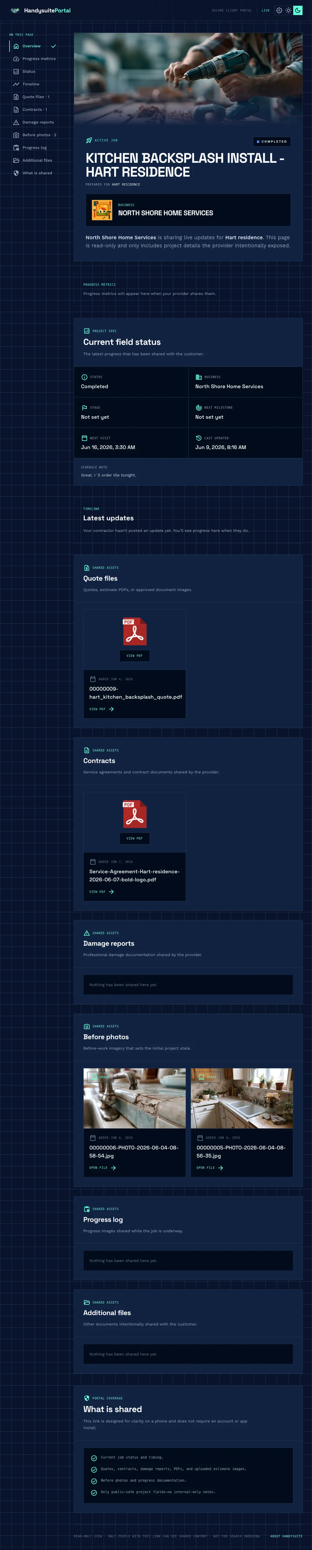 Completed project on client portal
