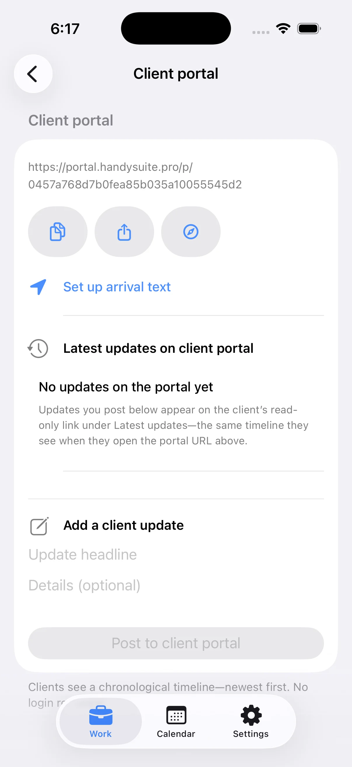 Copy and share portal link on project detail