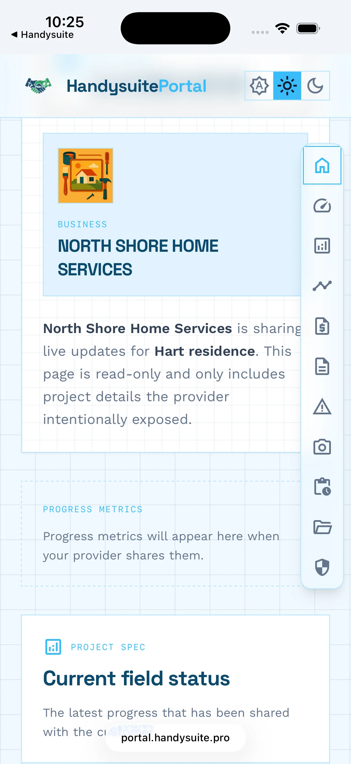 Client portal hero after opening shared link