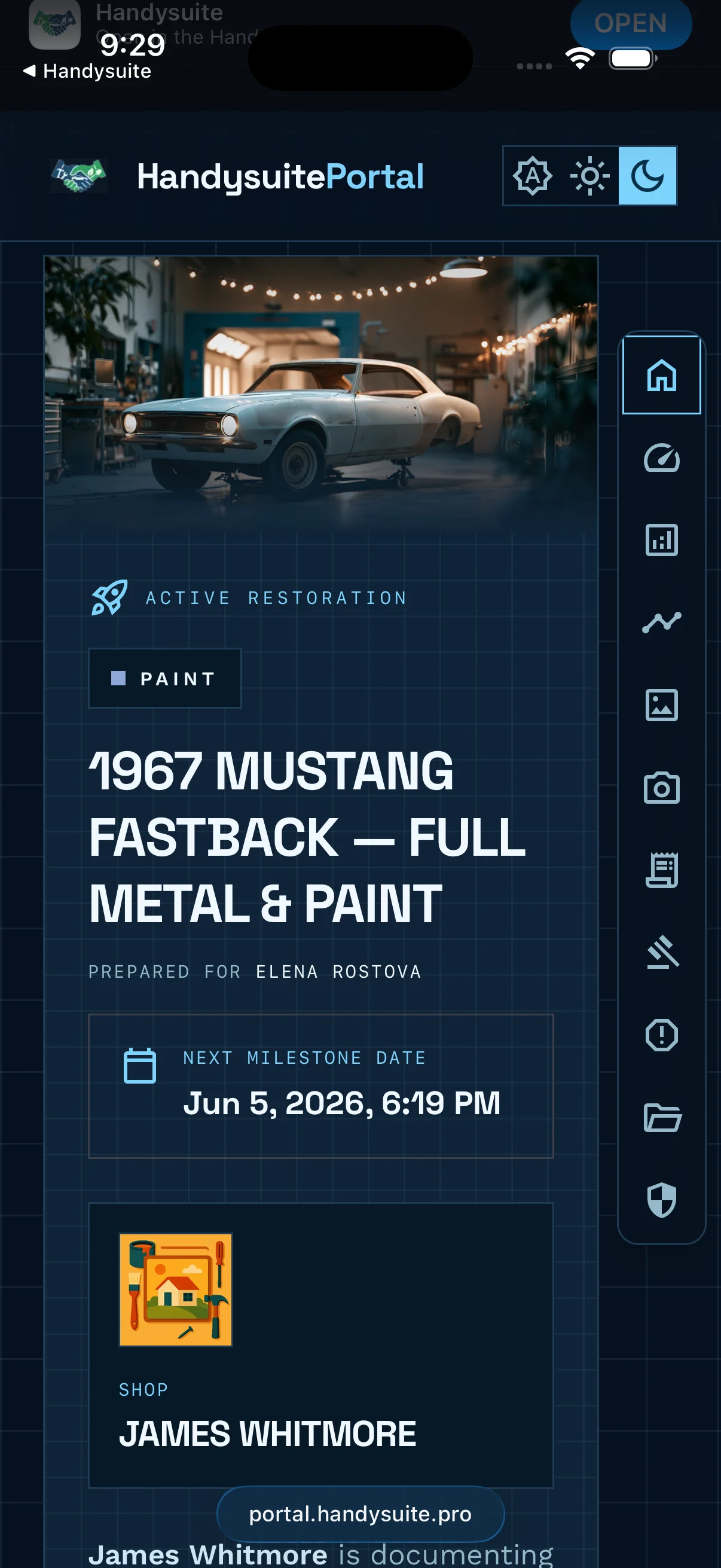 Restoration Tracker owner portal