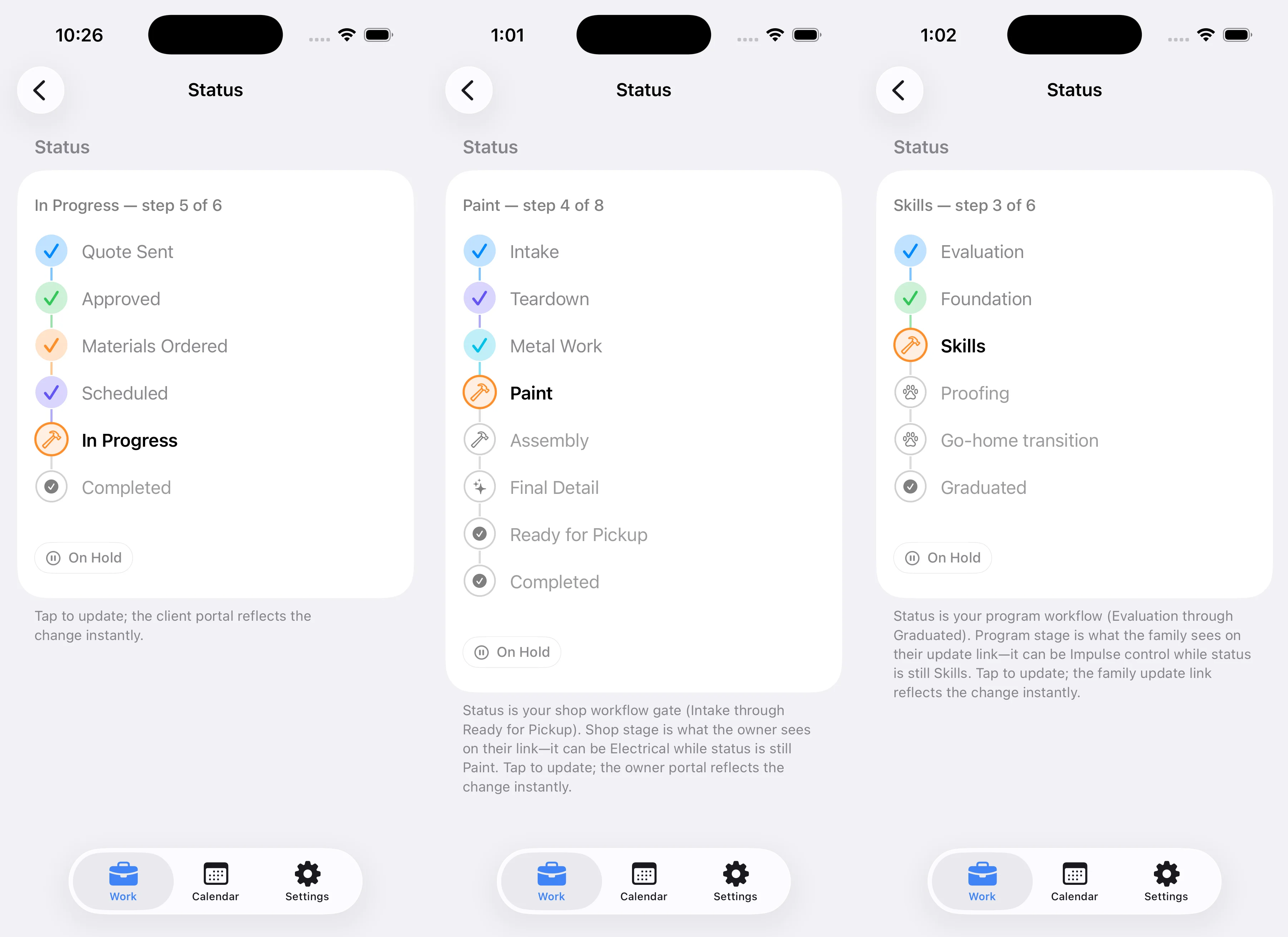 Status picker on project detail