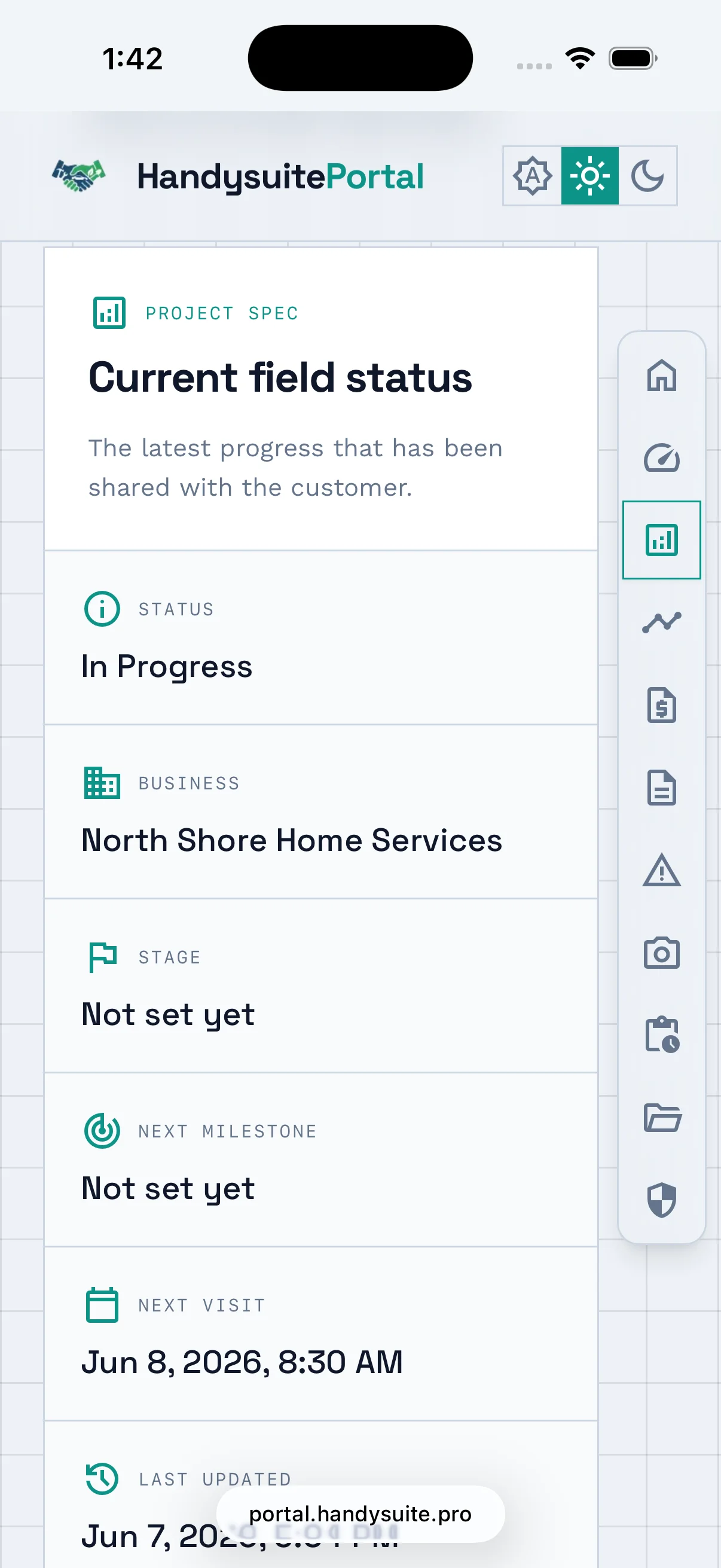 Client portal after a status update